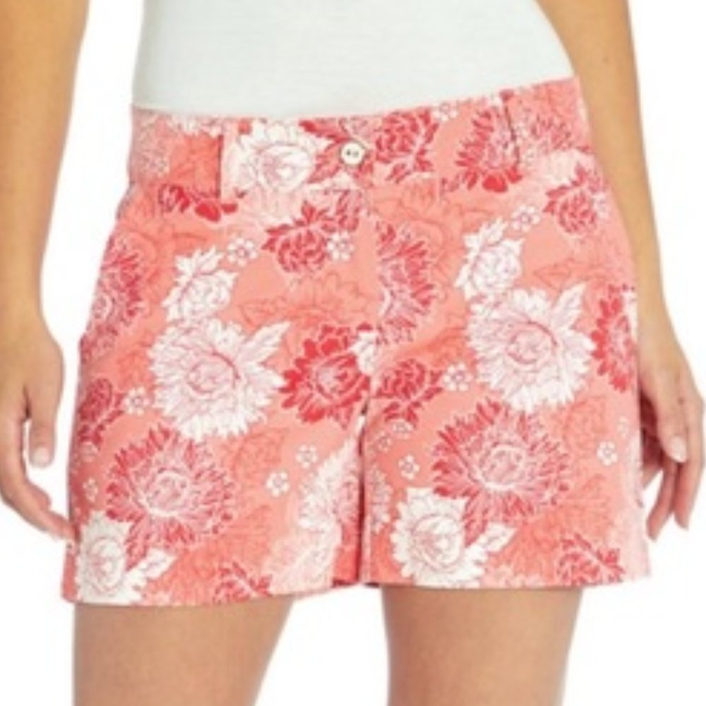 ISAAC MIZRAHI NEW YORK Scattered Peony Floral Tailored Shorts - Picture 4 of 11